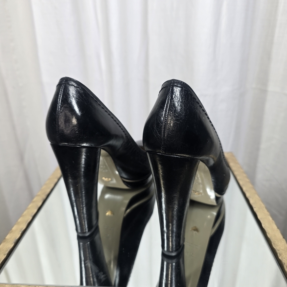Emporio Armani Black Leather Pumps Block Heels - Picture 9 of 15
